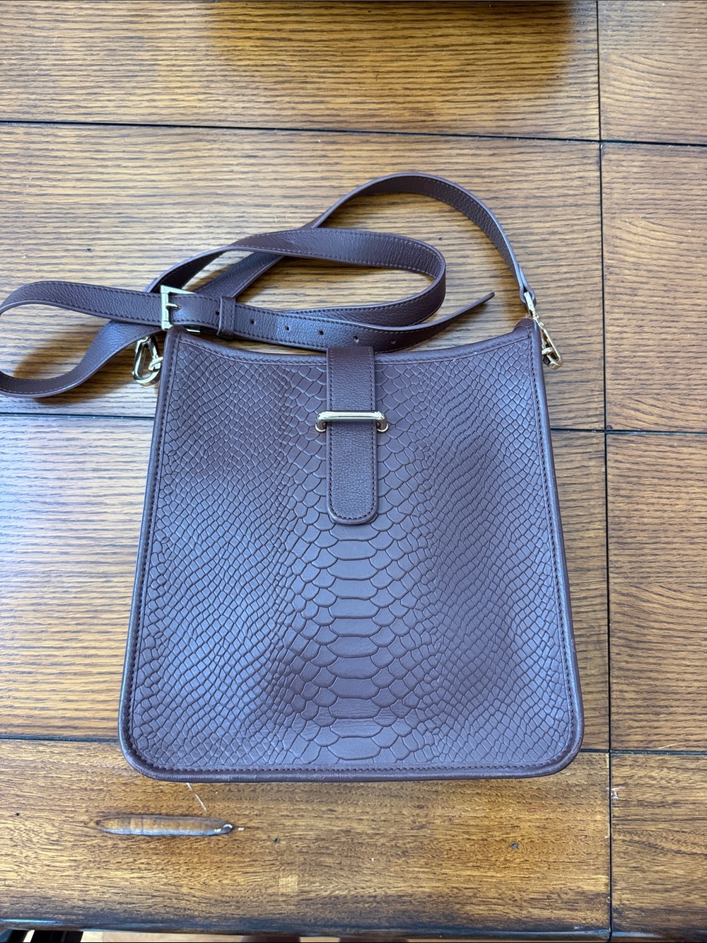 GiGi New York Chocolate Brown Embossed Leather Bag